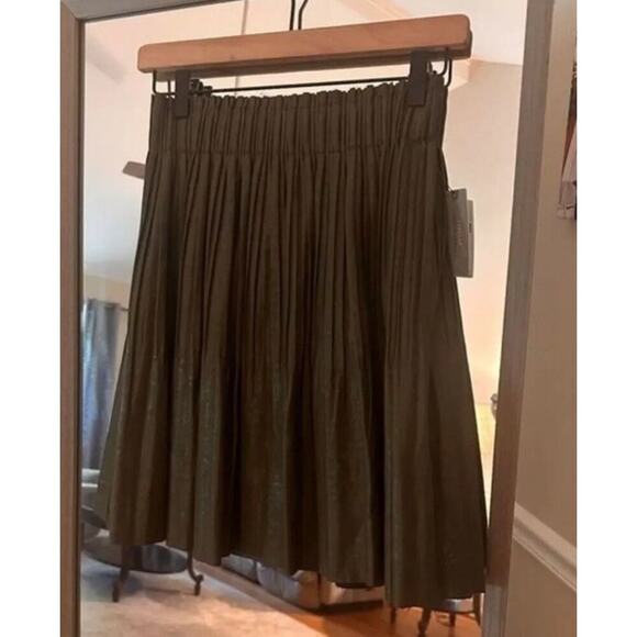 Anthropologie Jackets & Blazers - ANTHROPOLOGIE Ellene Faux Leather Pleated Skirt Elastic Waist Olive XS NWT